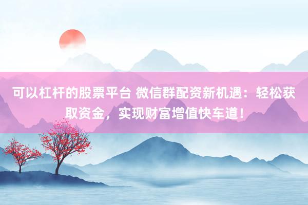 可以杠杆的股票平台 微信群配资新机遇：轻松获取资金，实现财富增值快车道！