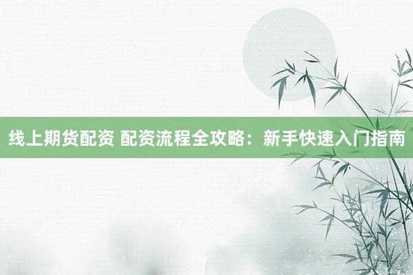 线上期货配资 配资流程全攻略：新手快速入门指南