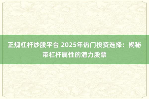 正规杠杆炒股平台 2025年热门投资选择：揭秘带杠杆属性的潜力股票