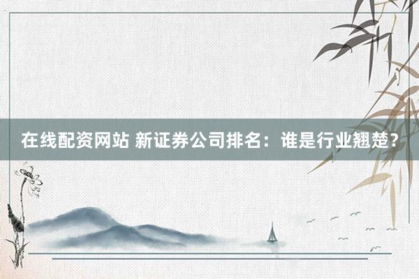 在线配资网站 新证券公司排名：谁是行业翘楚？