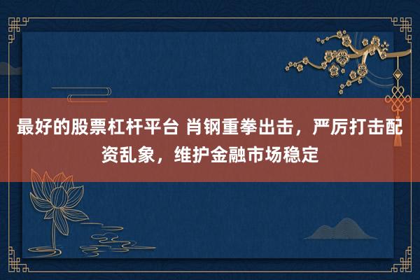 最好的股票杠杆平台 肖钢重拳出击，严厉打击配资乱象，维护金融市场稳定
