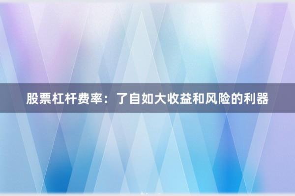 股票杠杆费率：了自如大收益和风险的利器