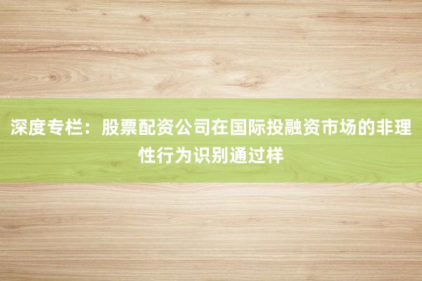 深度专栏：股票配资公司在国际投融资市场的非理性行为识别通过样