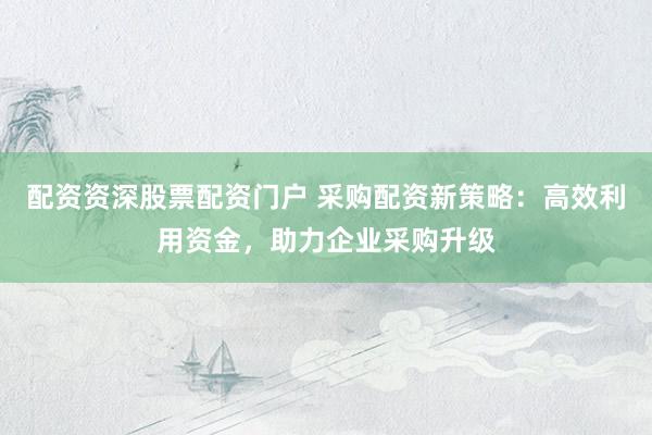 配资资深股票配资门户 采购配资新策略：高效利用资金，助力企业采购升级