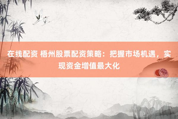 在线配资 梧州股票配资策略：把握市场机遇，实现资金增值最大化