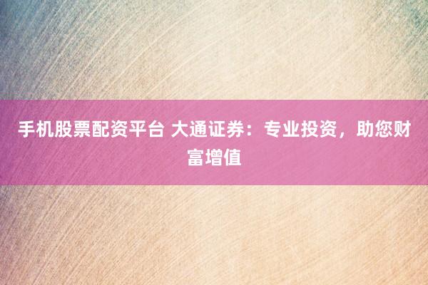 手机股票配资平台 大通证券:专业投资,助您财富增值